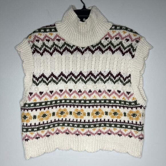 Anthropologie Turtleneck Sweater Vest Sz L Scallop Cottagecore Prairie Twee Boho - Picture 3 of 10
